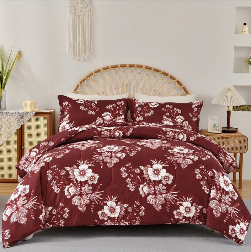 Red Floral Comforter Set-Quilt Set (3Pcs)