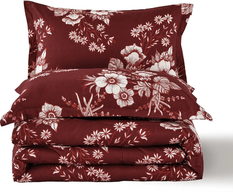 Red Floral Comforter Set-Quilt Set (3Pcs)