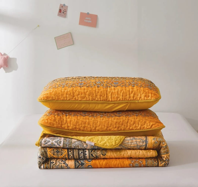 Yellow Mandala Coverlet Set-Quilted Bedspread Sets (3Pcs)