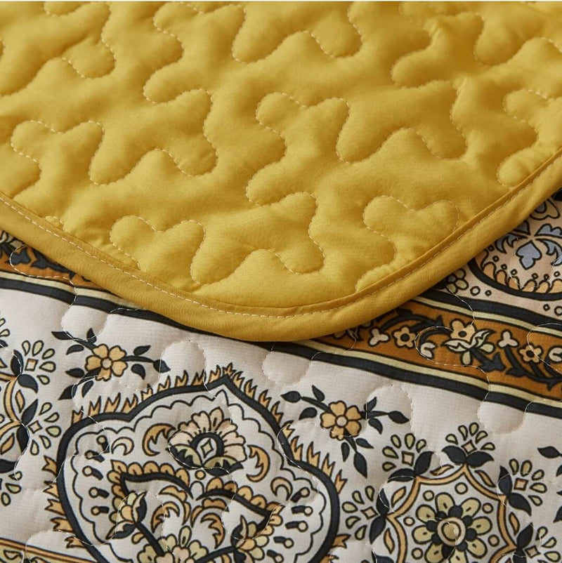 Yellow Mandala Coverlet Set-Quilted Bedspread Sets (3Pcs)