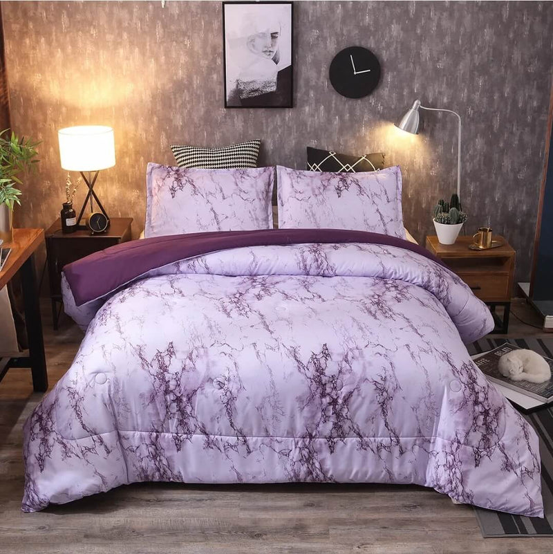 Purple Marble Design Comforter Set-Quilt Set (3Pcs)