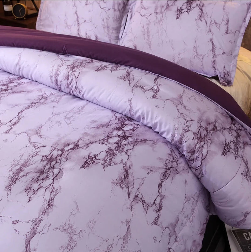 Purple Marble Design Comforter Set-Quilt Set (3Pcs)