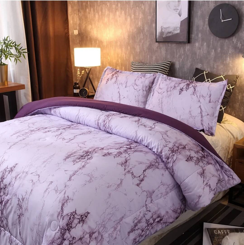 Purple Marble Design Comforter Set-Quilt Set (3Pcs)