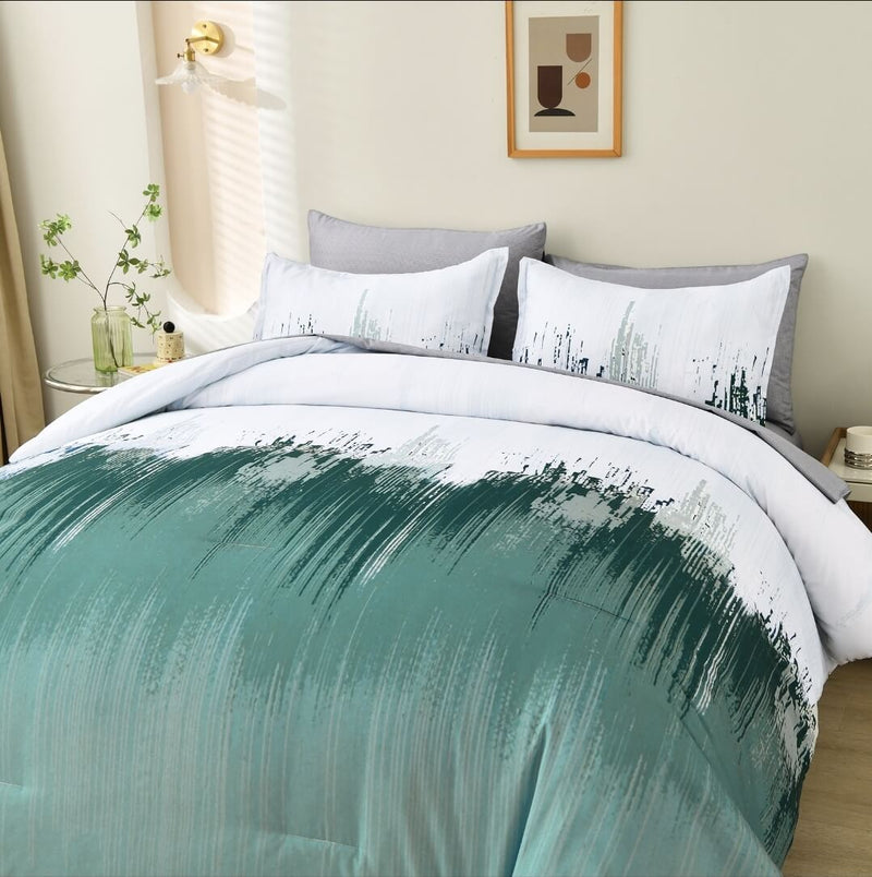 Greenish White Landscape Comforter Set-Quilt Set (3Pcs)