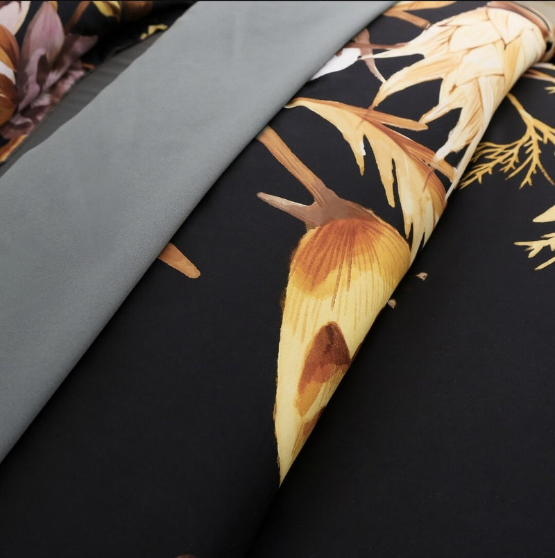 Black Base Floral Design Comforter Set-Quilt Set (3Pcs)