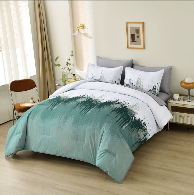 Greenish White Landscape Comforter Set-Quilt Set (3Pcs)