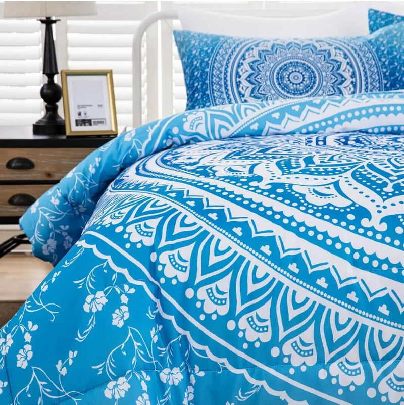 Sky Blue Mandala Comforter Set-Quilt Set (3Pcs)