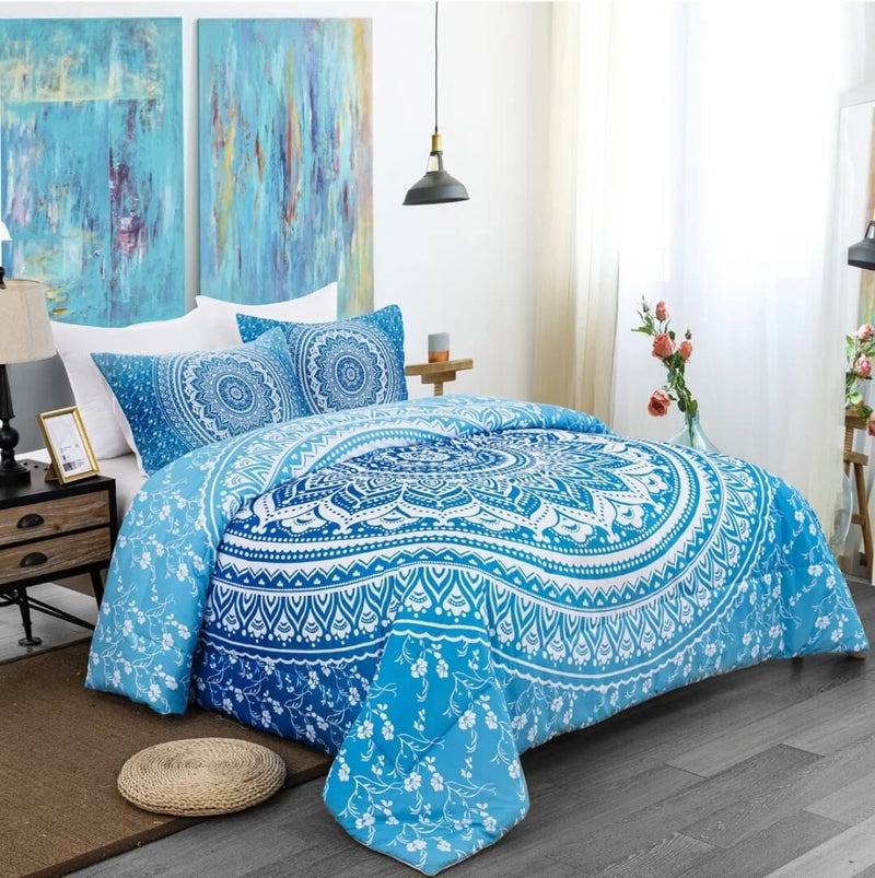 Sky Blue Mandala Comforter Set-Quilt Set (3Pcs)
