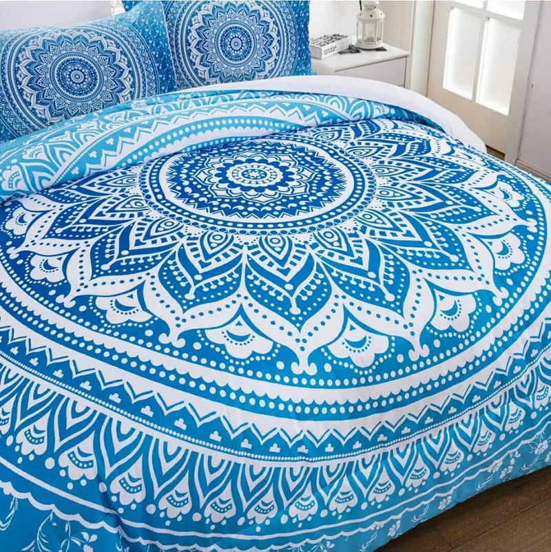 Sky Blue Mandala Comforter Set-Quilt Set (3Pcs)