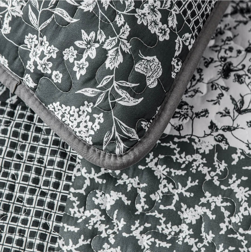 Dark Grey Patchwork Coverlet Set-Quilted Bedspread Sets (3Pcs)