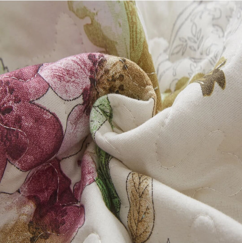 Beige Floral Bedspread Coverlet Set-Quilted Bedspread Sets (3Pcs)