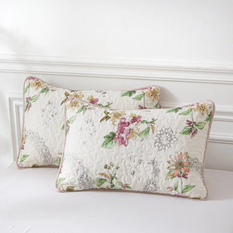 Beige Floral Bedspread Coverlet Set-Quilted Bedspread Sets (3Pcs)