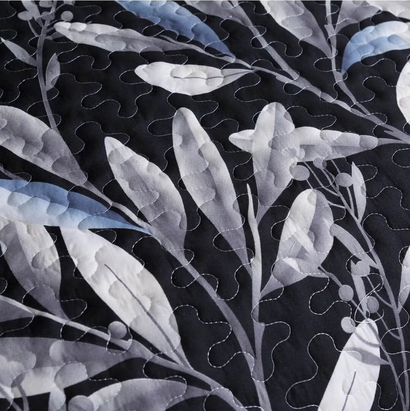 Floral Black Quilted Bedspread Coverlet Sets (3Pcs)