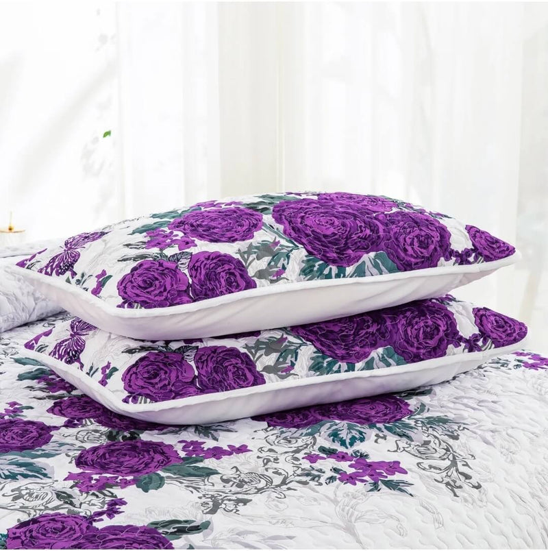 Lavender Rose Coverlet Set-Quilted Bedspread Sets (3Pcs)