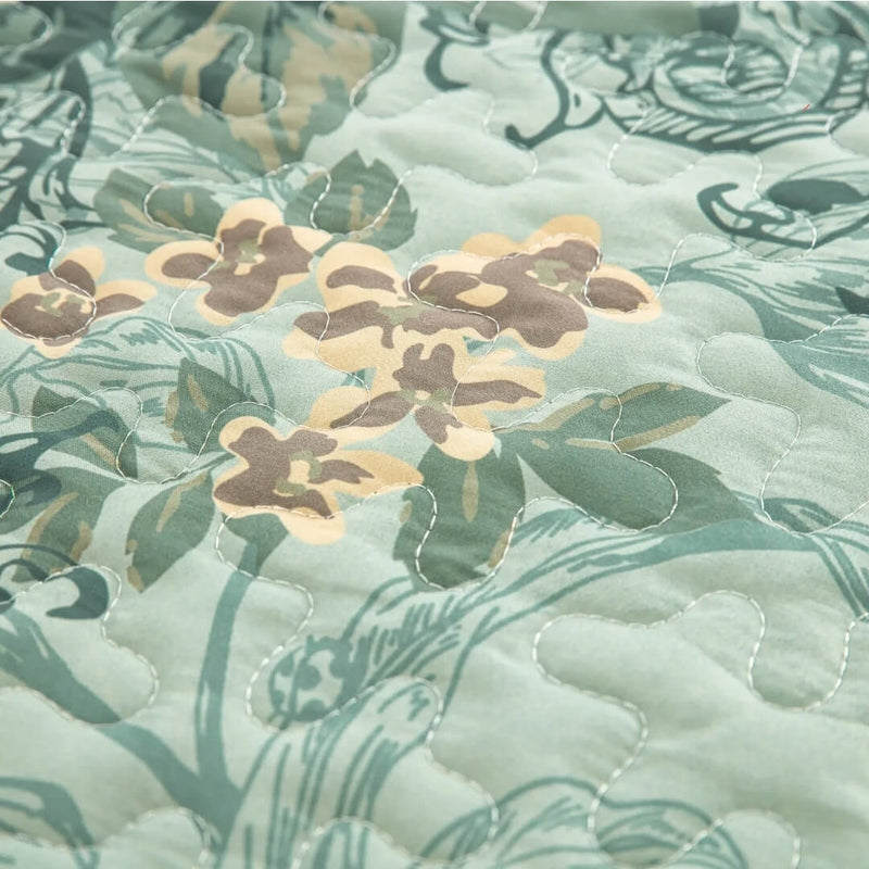 Green Floral Patchwork Coverlet Set-Quilted Bedspread Sets (3Pcs)