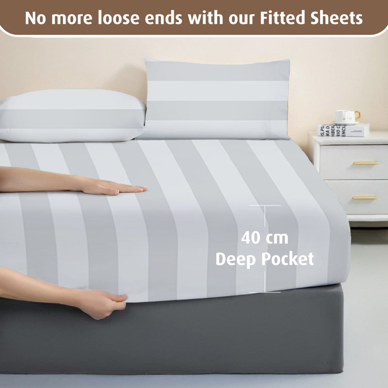 1200TC Ultra Soft Fitted Bed Sheet-100%Pure Cotton 40cm Deep Fitted Linen sheet with Pillowcases (White-I)