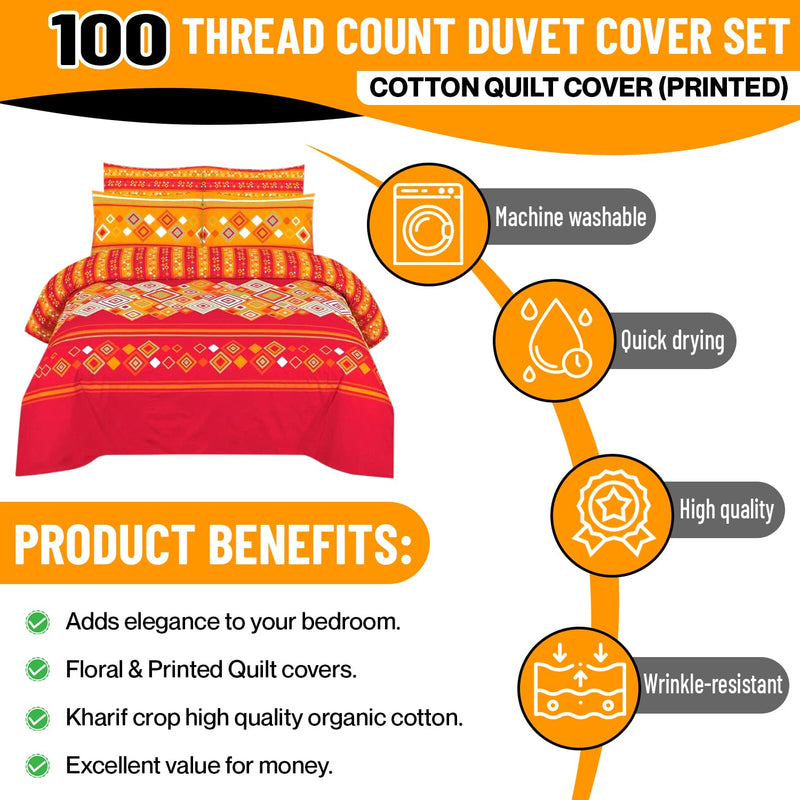 800 Thread Count Bedsheet Set - Pure Cotton Flat/Top Printed Bed Sheet with Pillowcases