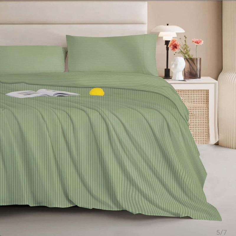 1200TC Ultra Soft Fitted Bed Sheet-100% Pure Cotton 40cm Deep Fitted Linen sheet with Pillowcases (Green)