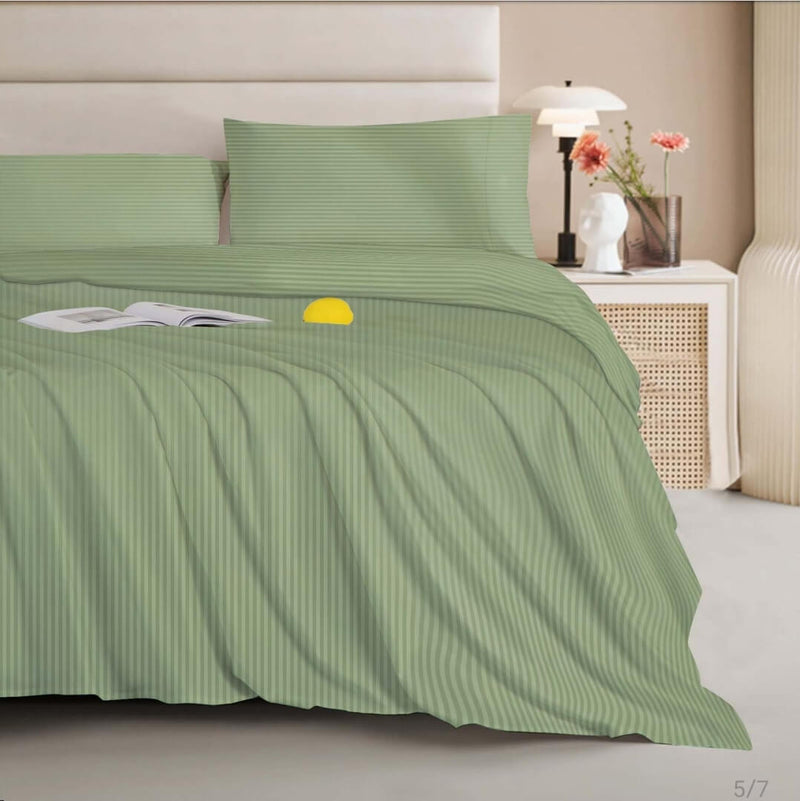 1200TC Cotton Duvet Cover Set - Damask Stripe Quilt Cover (Olive Green)