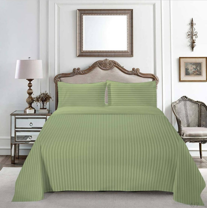 1200TC Cotton Duvet Cover Set - Damask Stripe Quilt Cover (Olive Green)