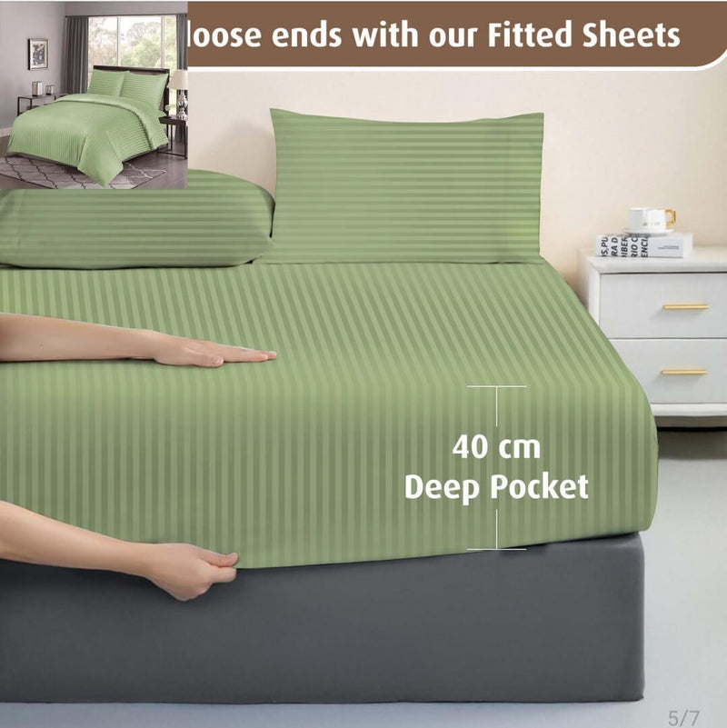 1200TC Ultra Soft Fitted Bed Sheet-100% Pure Cotton 40cm Deep Fitted Linen sheet with Pillowcases (Green)