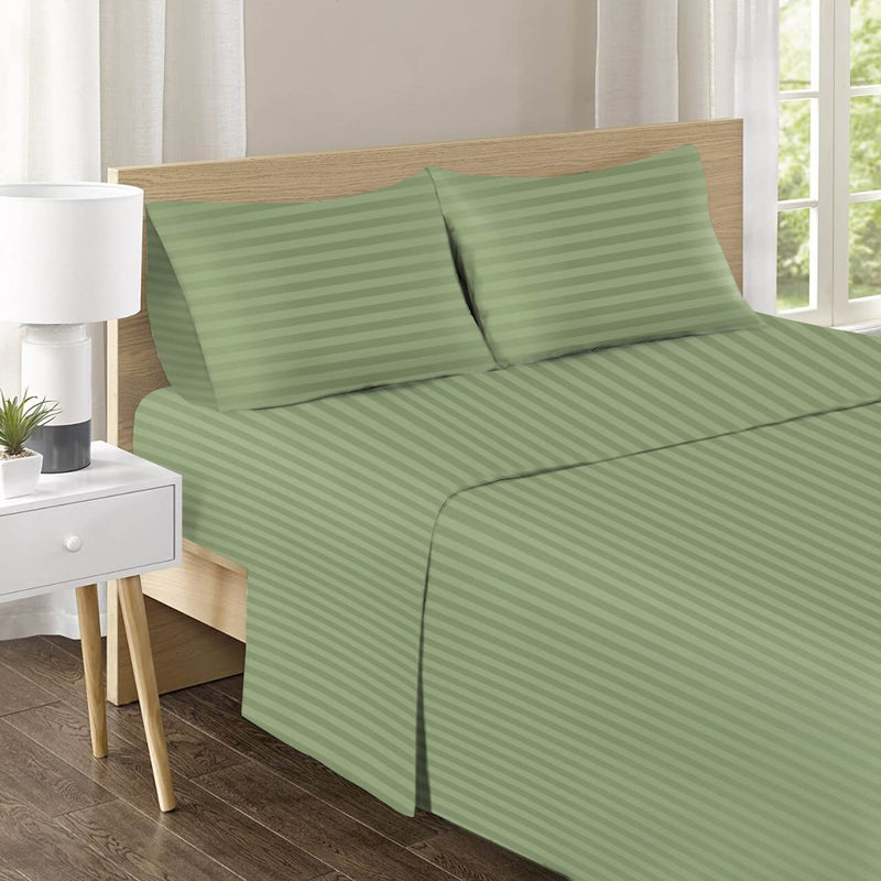 1200TC Ultra Soft Fitted Bed Sheet-100% Pure Cotton 40cm Deep Fitted Linen sheet with Pillowcases (Green)