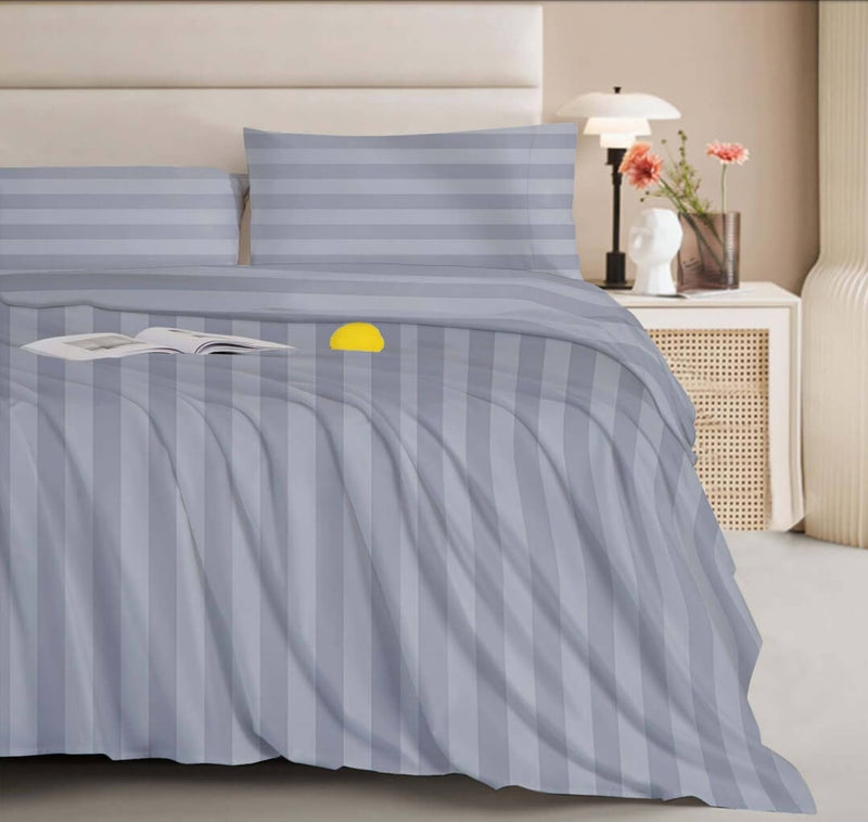 1200TC Bed Sheet Set - Damask Stripe Cotton Flat Sheet (The Grey)