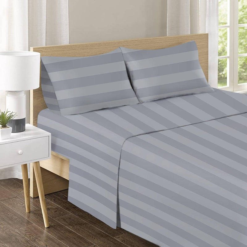 1200TC Cotton Duvet Cover Set - Wide Stripe Quilt Cover (The Grey)