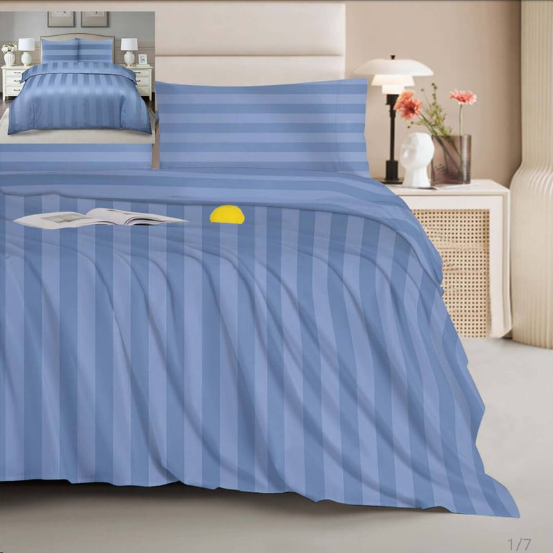1200TC Cotton Duvet Cover Set - Wide Stripe Quilt Cover (Sky Blue)