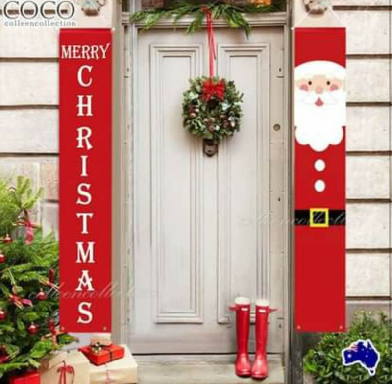 Merry Christmas Banner Sign - XMAS Home Decoration, Outdoor Wall Hanging (SANTA)