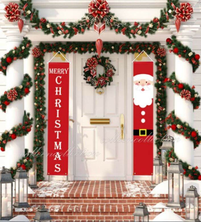 Merry Christmas Banner Sign - XMAS Home Decoration, Outdoor Wall Hanging (SANTA)