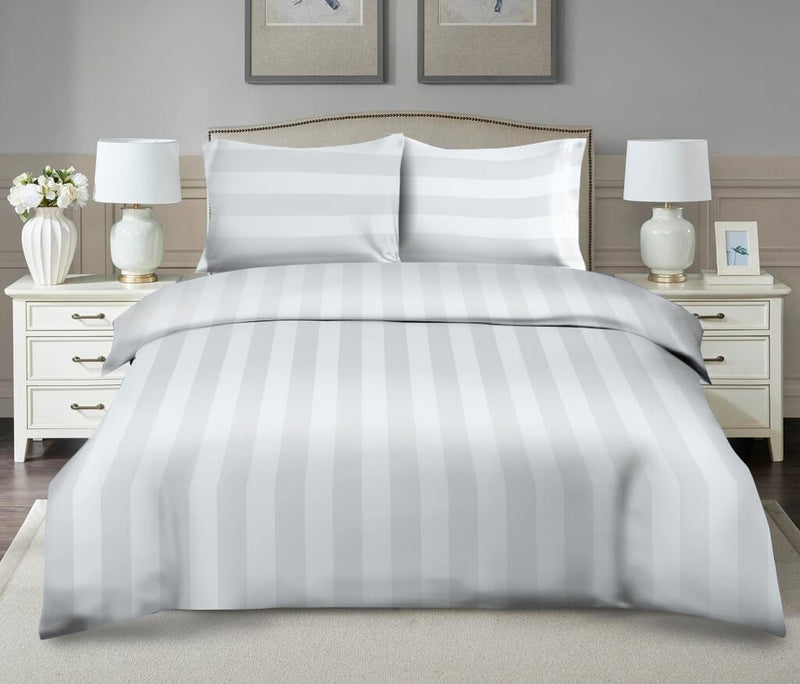 1200 Thread Count Bed Sheet Set - Wide Stripe Cotton Fitted Sheet (Snow White 1)