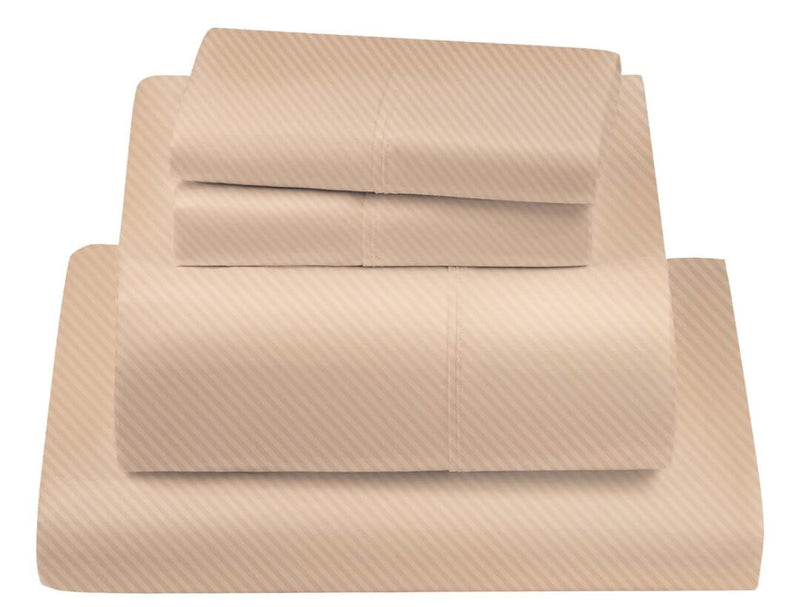 1200TC Bed Sheet Set - Damask Stripe Cotton Flat Sheet (Orange)