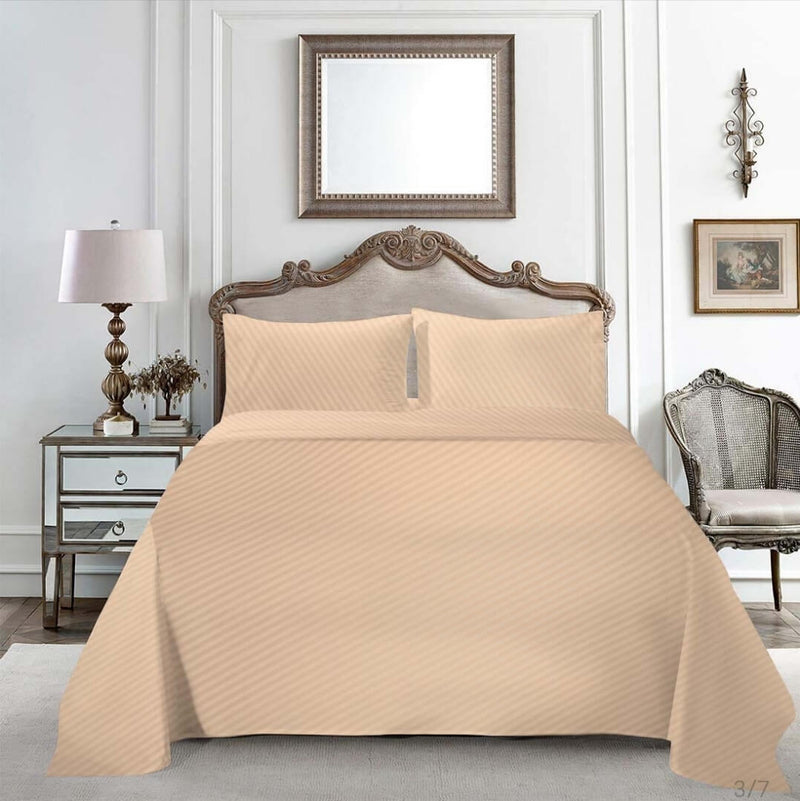 1200TC Bed Sheet Set - Damask Stripe Cotton Flat Sheet (Peach Orange)