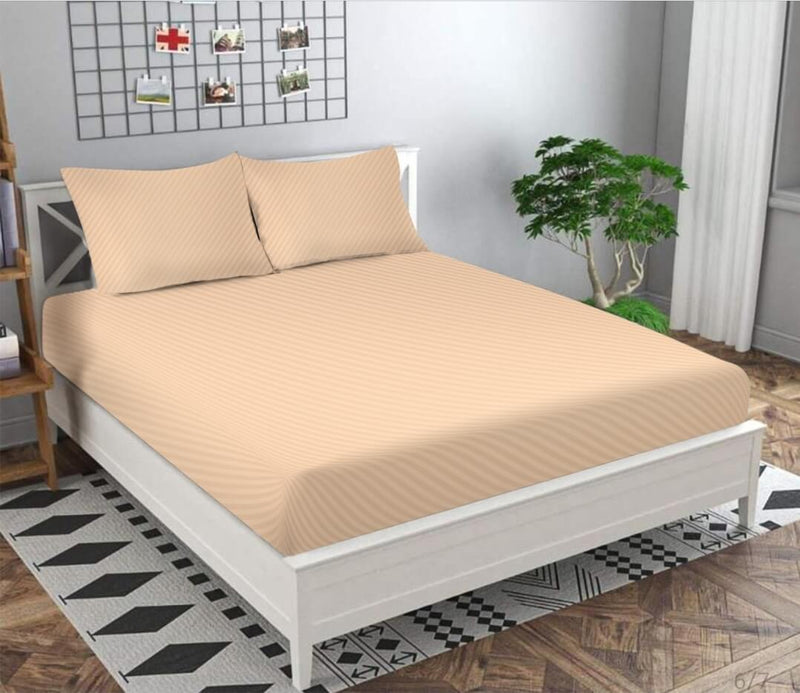 1200TC Bed Sheet Set - Damask Stripe Cotton Flat Sheet (Orange)