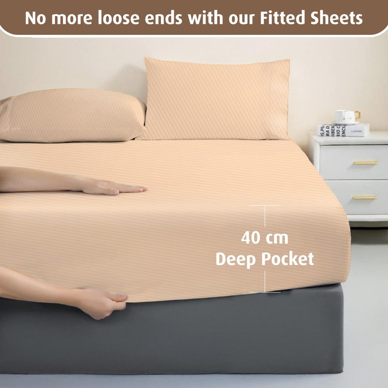 1200TC Bed Sheet Set - Damask Stripe Cotton Flat Sheet (Peach Orange)