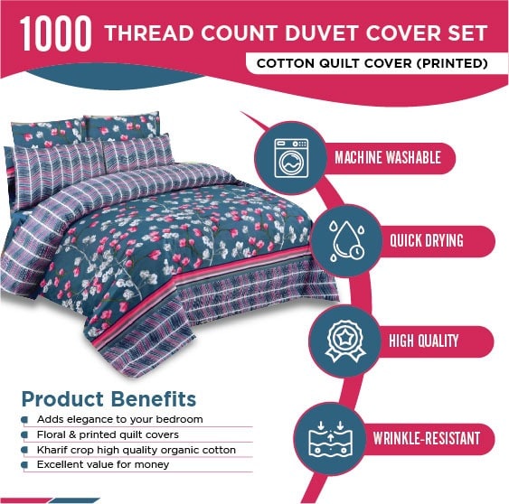 100% Pure Cotton Printed Quilt Cover-Ultra Soft Donna/Duvet Cover Set 2xPillowcases