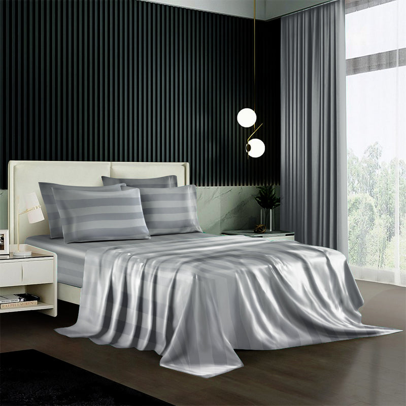 1200 Thread Count Bed Sheet Set - Wide Stripe Cotton Fitted Sheet (The Grey)