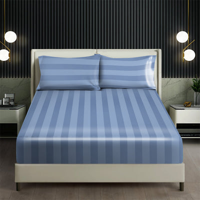 1200 Thread Count Bed Sheet Set - Wide Stripe Cotton Fitted Sheet (Sky Blue)