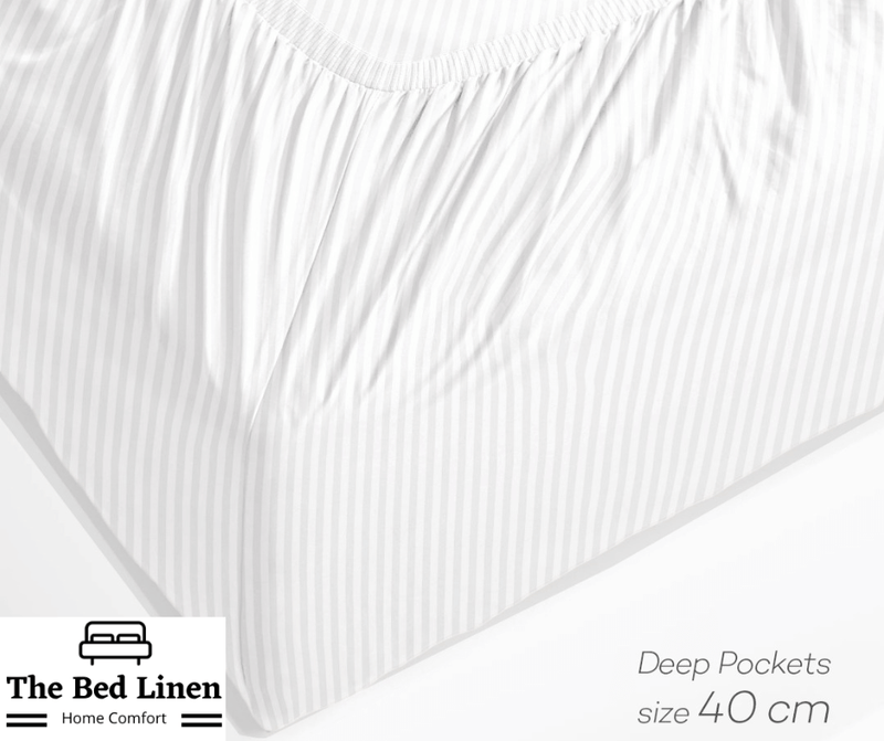1200TC Ultra Soft Fitted Bed Sheet-100% Pure Cotton 40cm Deep Fitted Linen sheet with Pillowcases (White-ll)