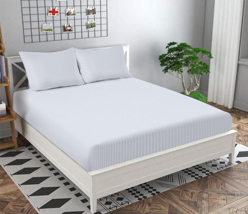 1200TC Bed Sheet Set - Thin Stripe Cotton Flat Sheet (Snow White 2)