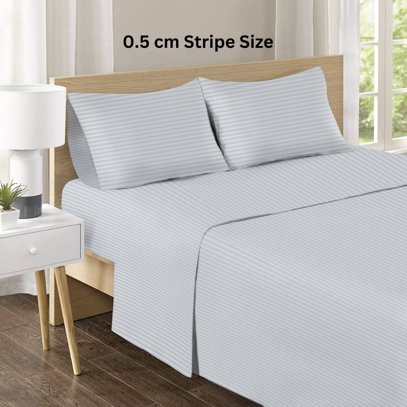 1200TC Bed Sheet Set - Thin Stripe Cotton Flat Sheet (Snow White 2)