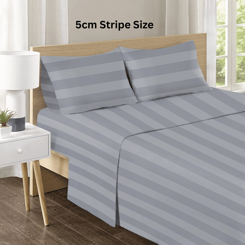 1200TC Bed Sheet Set - Damask Stripe Cotton Flat Sheet (The Grey)