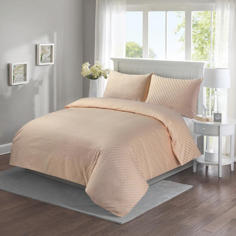 1200 Thread Count Bed Sheet Set - Diagonal Stripe Cotton Fitted Sheet (Peach Orange)