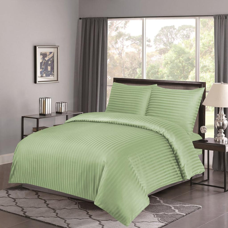 1200 Thread Count Bed Sheet Set - Damask Stripe Cotton Flat Sheet (Oliver Green)