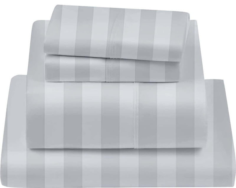 1200 Thread Count Bed Sheet Set - Wide Stripe Cotton Flat Sheet (Hotel White 1)